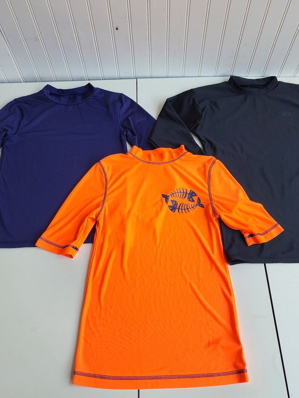 Lot Of 3 Cat & Jack Cherokee Boys Long Sleeve Elbow Rash Guard Swim Shirt M 8/10